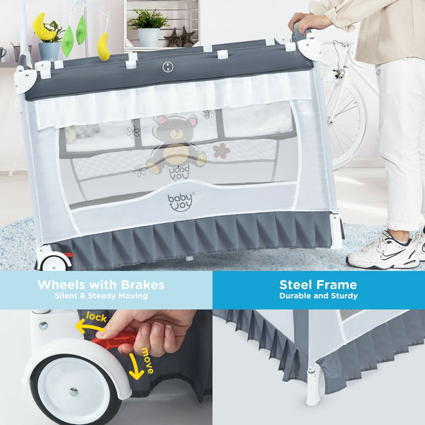 Portable baby playpen crib cradle with carrying bag, perfect for safe sleep and play on the go.