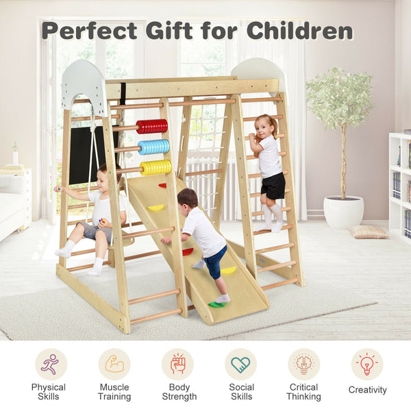 Indoor Playground Climbing Gym Wooden 8-in-1 Climber Playset for Children