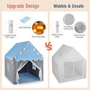 Kids Playhouse Tent with Colorful Star Lights and Mat