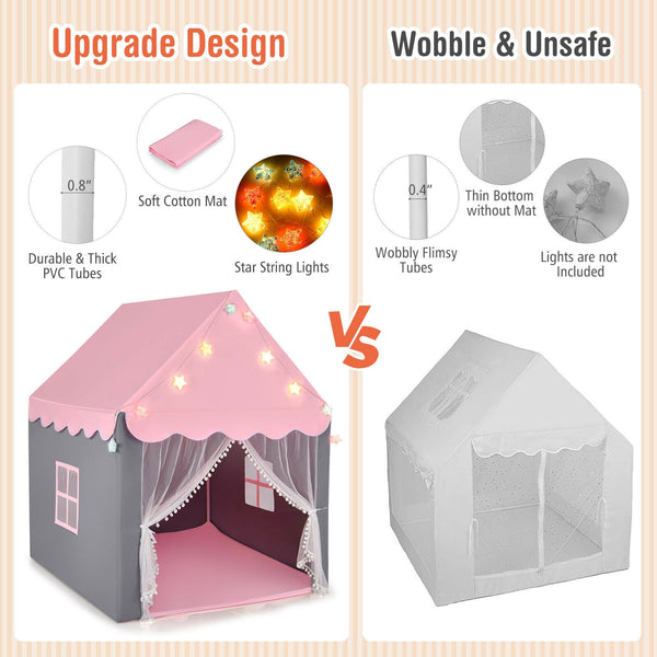 Kids Playhouse Tent with Colorful Star Lights and Mat