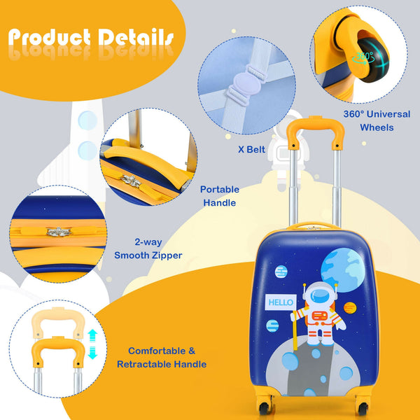 Green ABS kids suitcase set, 12-inch and 16-inch, perfect for travel with babies and toddlers.