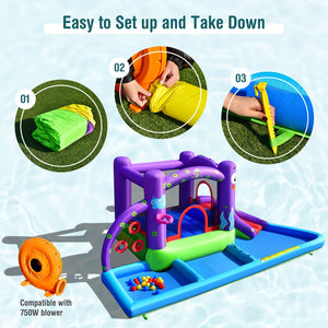 Inflatable Water Slide Castle without Blower - Heavy-Duty for Kids with Blower