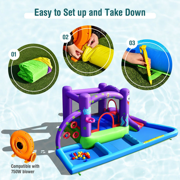 Inflatable Water Slide Castle without Blower - Heavy-Duty for Kids with Blower