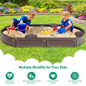 Sandbox with Built-in Corner Seat and Bottom Liner - Wooden for Kids with Cover