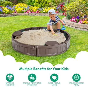 Sandbox with Built-in Corner Seat and Cover - Wooden