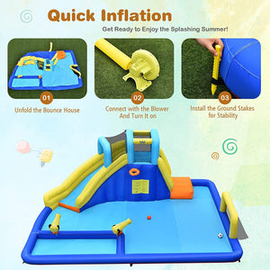 6-in-1 Inflatable Water Slides with Blower for Kids - Heavy