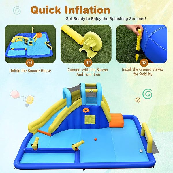 6-in-1 Inflatable Water Slides with Blower for Kids - Heavy
