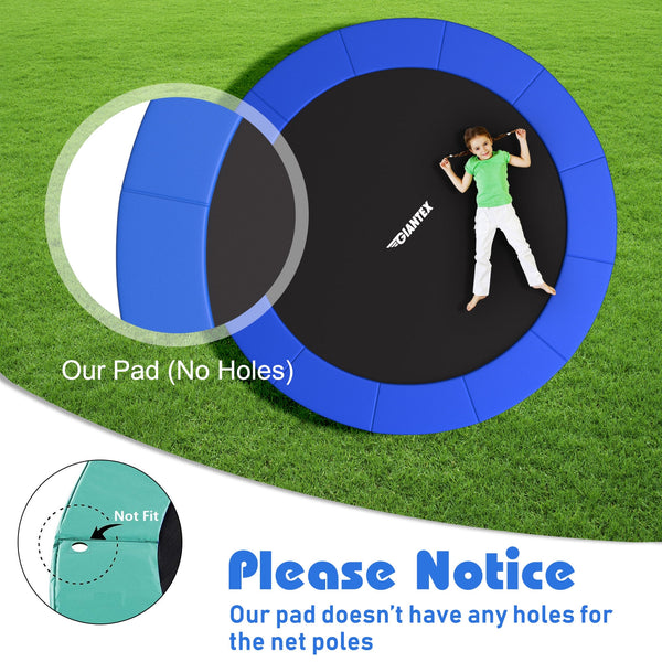 Waterproof 14ft trampoline safety pad cover, tear-resistant, ensuring safe play for kids in any weather.