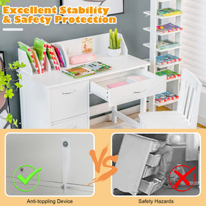 Kids wooden writing furniture set with drawer and storage cabinet, stylish and functional for playrooms or nurseries.