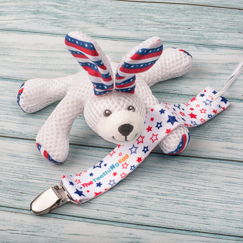 Bunny Teething Pal Attachment for Egg and Molar Magician - Cute pacifier clip for soothing babies during teething.
