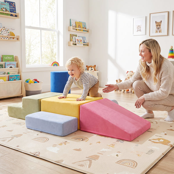 7-Piece Foam Climbing Blocks for Toddlers 1-3 Years Old with Detachable Covers-Yellow