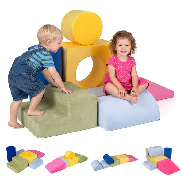 7-Piece Foam Climbing Blocks for Toddlers 1-3 Years Old with Detachable Covers-Yellow