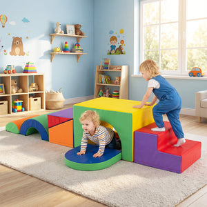 7-Piece Soft Foam Toddler Climbing Blocks Set PU Leather for 1+ Year Old