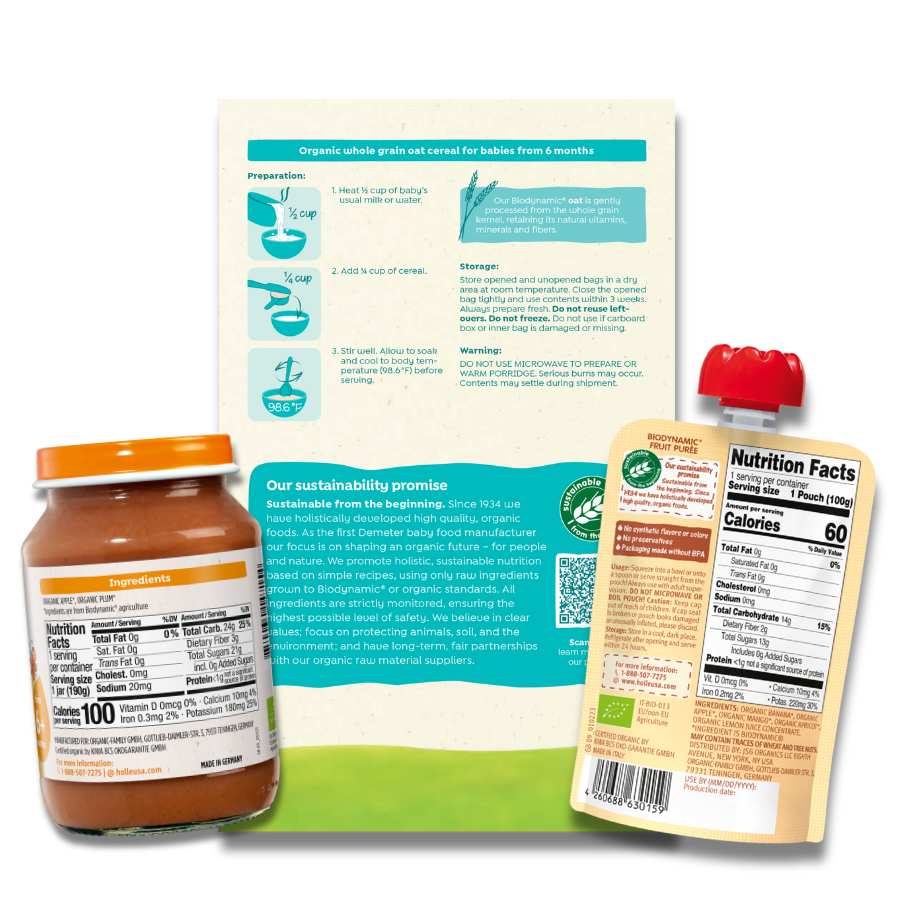 Starting Solids Variety Bundle: Apple & Plum Jars, Oat Cereal, Banana Llama