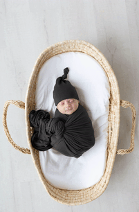 Swaddle Blanket and Hat Set - Black