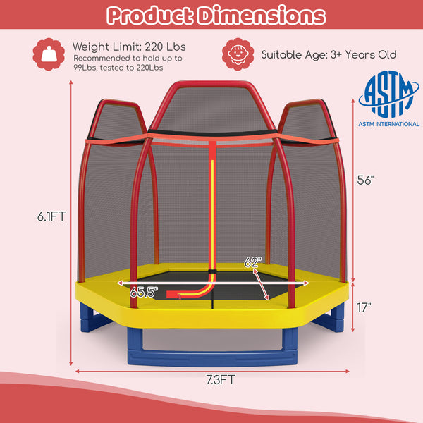 7 Feet Kids Recreational Bounce Jumper Trampoline - Safety Net