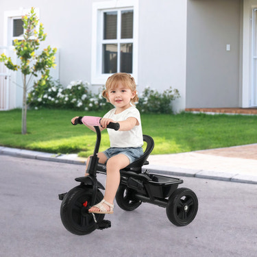 7-in-1 Baby Stroller Tricycle with Adjustable Canopy and Foldable Footrests for Ages 9-60 Months Old-Pink