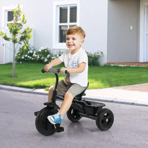 7-in-1 Baby Stroller Tricycle with adjustable canopy and foldable footrests, suitable for ages 9-60 months, in gray.