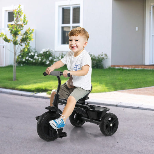 7-in-1 Baby Stroller Tricycle with adjustable canopy and foldable footrests, suitable for ages 9-60 months, in gray.