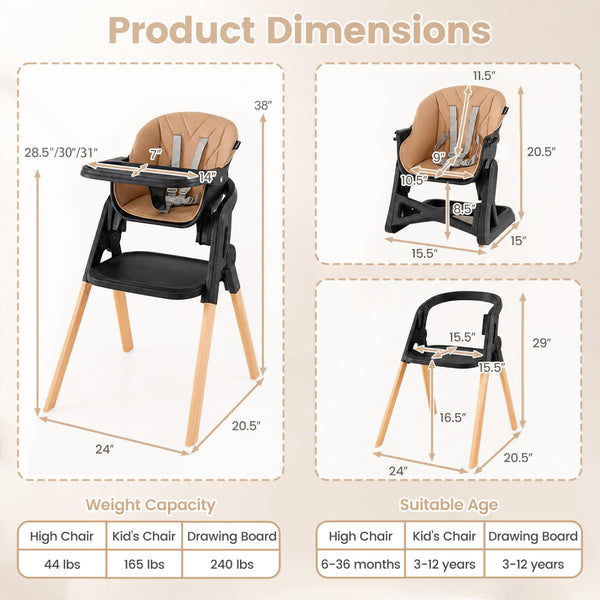 7-in-1 Convertible Foldable Baby High Chair with Adjustable Tray for Kids