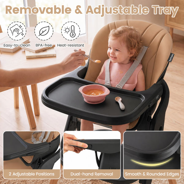 7-in-1 Convertible Foldable Baby High Chair with Adjustable Tray for Kids