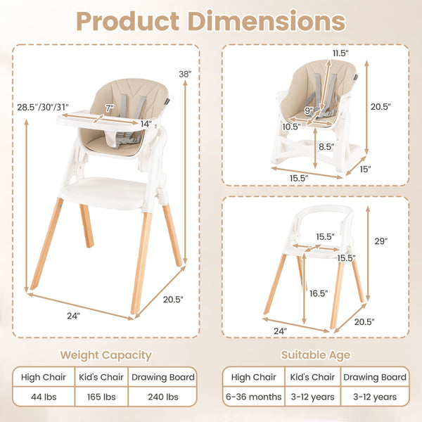 7-in-1 Convertible Foldable Baby High Chair with Adjustable Tray for Kids