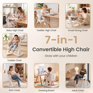 7-in-1 Convertible Foldable Baby High Chair with Adjustable Tray for Kids