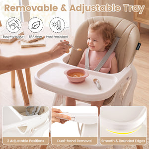 7-in-1 Convertible Foldable Baby High Chair with Adjustable Tray for Kids