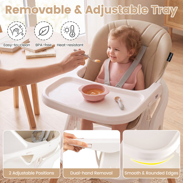 7-in-1 Convertible Foldable Baby High Chair with Adjustable Tray for Kids