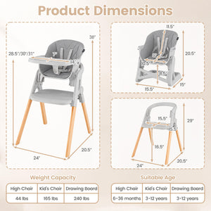 7-in-1 Convertible Foldable Baby High Chair with Adjustable Tray for Kids