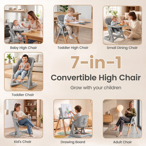 7-in-1 Convertible Foldable Baby High Chair with Adjustable Tray for Kids