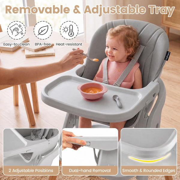 7-in-1 Convertible Foldable Baby High Chair with Adjustable Tray for Kids
