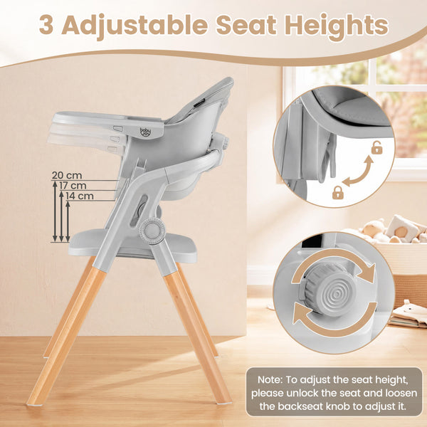 7-in-1 Convertible Foldable Baby High Chair with Adjustable Tray for Kids