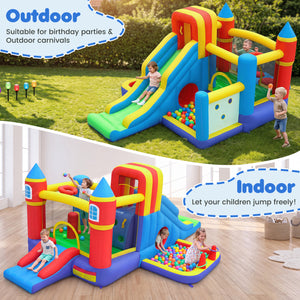 7-in-1 Inflatable Bounce House with Slide and Ball Pit and 680W Blower for Kids