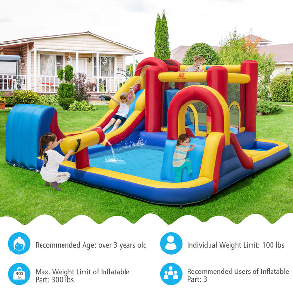 7 in 1 Outdoor Inflatable Bounce House with Water Slides and Splash Pools with 680W Blower