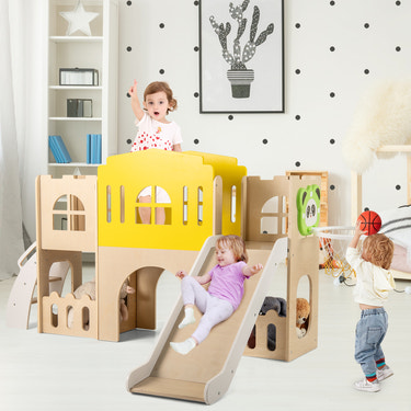 7-in-1 Toddler Slide Set for Kids with Climber and Basketball Hoop