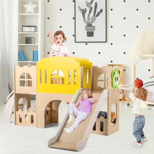 7-in-1 Toddler Slide Set for Kids with Climber and Basketball Hoop