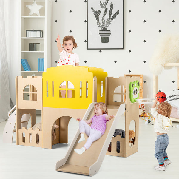 7-in-1 Toddler Slide Set for Kids with Climber and Basketball Hoop