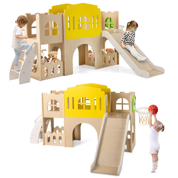 7-in-1 Toddler Slide Set for Kids with Climber and Basketball Hoop