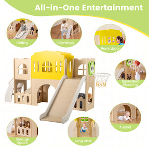 7-in-1 Toddler Slide Set for Kids with Climber and Basketball Hoop