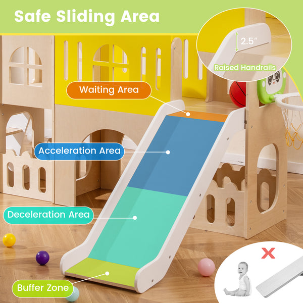 7-in-1 Toddler Slide Set for Kids with Climber and Basketball Hoop