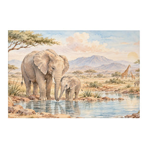 Elephant Family Safari kids rug, full view of the printed design