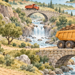 Vehicle Landscape shower curtain, close up of the watercolor artwork
