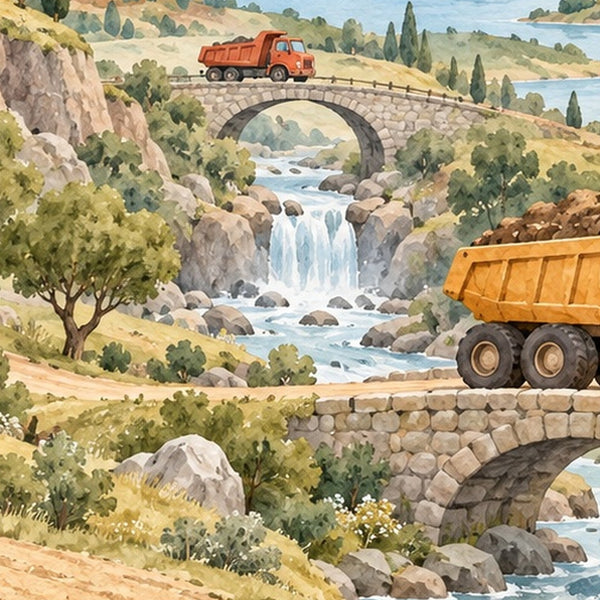 Vehicle Landscape shower curtain, close up of the watercolor artwork