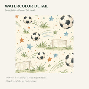Watercolor Soccer Pattern Wall Mural, image 4