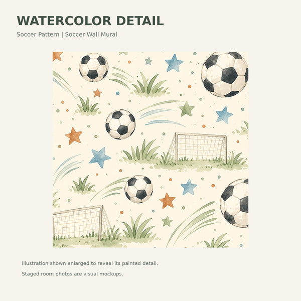 Watercolor Soccer Pattern Wall Mural, image 4
