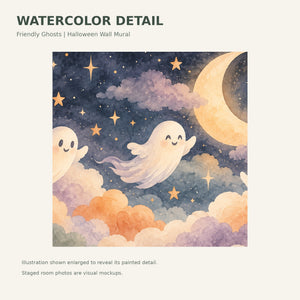 Watercolor Friendly Ghosts Halloween Wall Mural, image 4