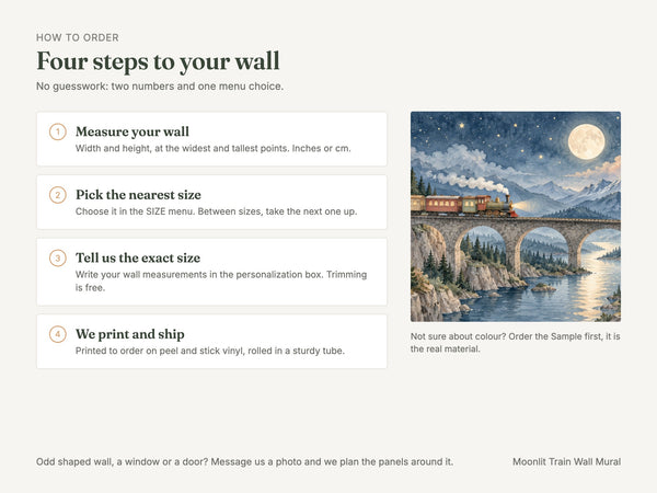 Watercolor Moonlit Train Wall Mural, image 6