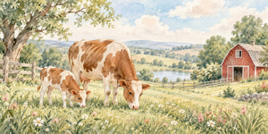 Watercolor Cow and Calf Farm Wall Mural, image 3