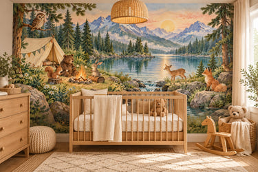 Watercolor Woodland Adventure Camping Wall Mural, image 1